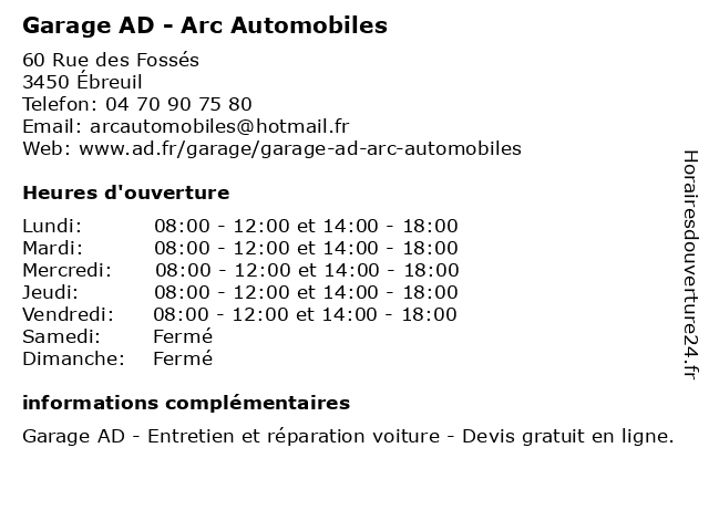 Garage AD - Arc Automobiles à Ébreuil: adresse et heures d'ouverture