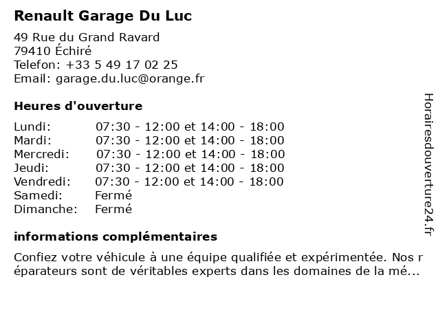 Garage du Luc - Renault à Échiré: adresse et heures d'ouverture