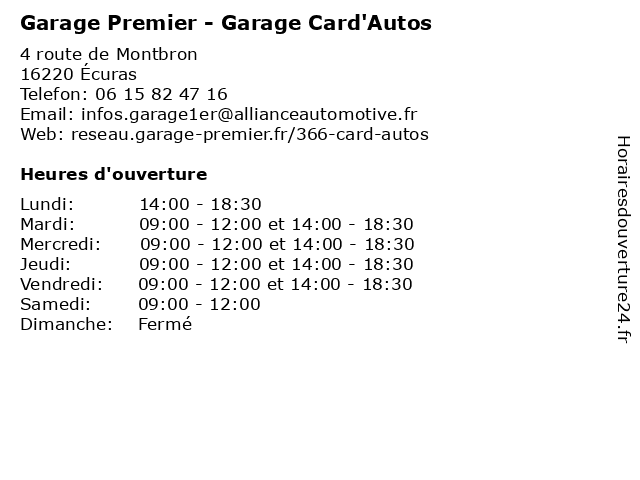 Garage Premier - Garage Card'Autos à Écuras: adresse et heures d'ouverture