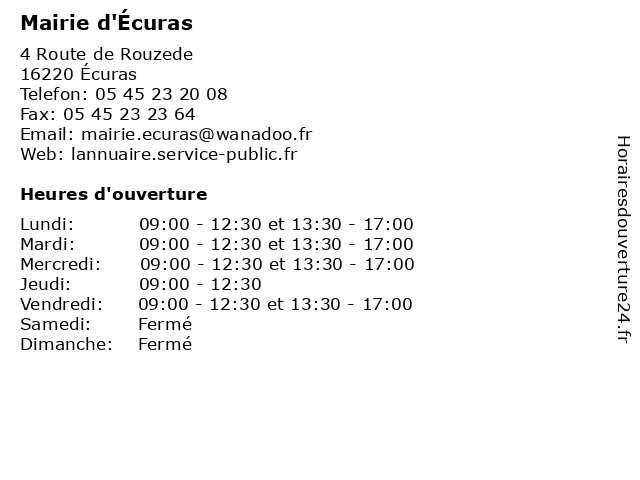 Mairie d'Écuras à Écuras: adresse et heures d'ouverture