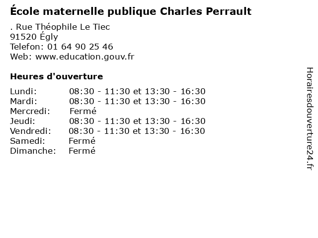 École maternelle publique Charles Perrault à Égly: adresse et heures d'ouverture