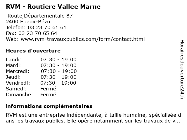 RVM - Routiere Vallee Marne à Épaux-Bézu: adresse et heures d'ouverture