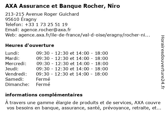 AXA Assurance et Banque Rocher, Niro à Éragny: adresse et heures d'ouverture