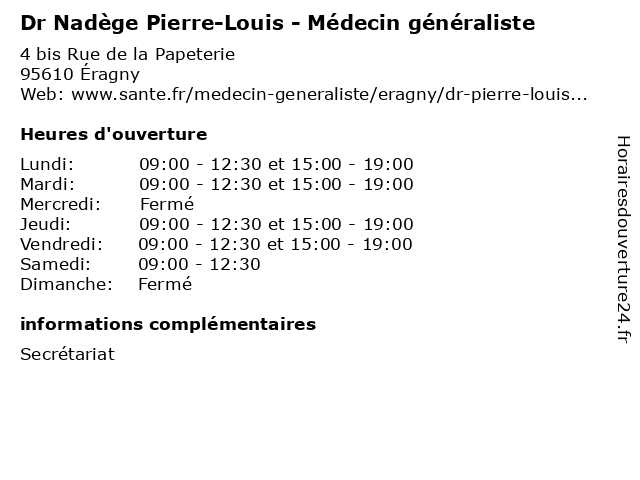 Dr Nadège Pierre-Louis - Médecin généraliste à Éragny: adresse et heures d'ouverture
