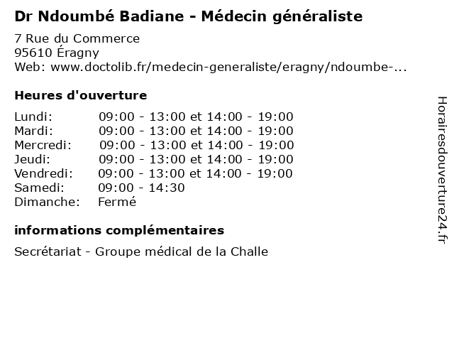 Dr Ndoumbé Badiane - Médecin généraliste à Éragny: adresse et heures d'ouverture