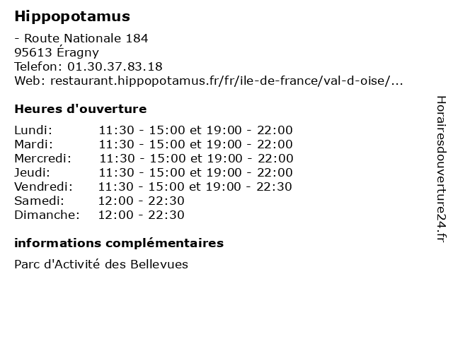 Hippopotamus à Éragny: adresse et heures d'ouverture