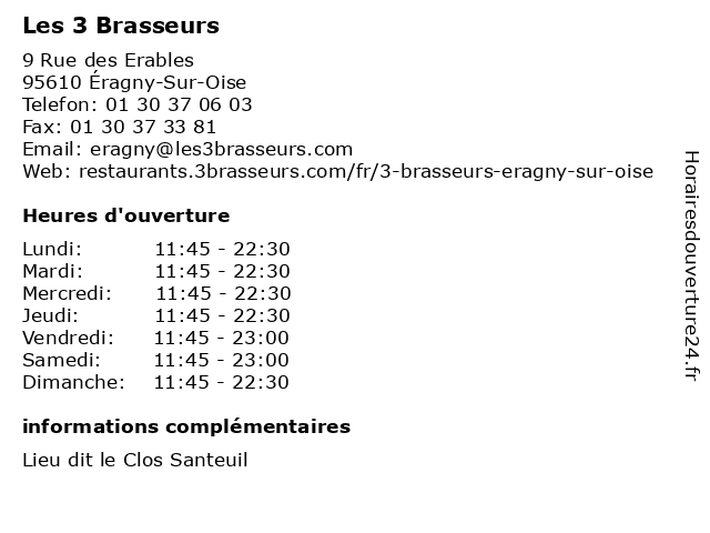 Les 3 Brasseurs à Éragny-Sur-Oise: adresse et heures d'ouverture