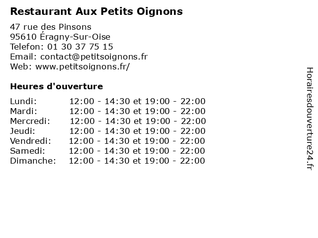 Restaurant Aux Petits Oignons à Éragny-Sur-Oise: adresse et heures d'ouverture