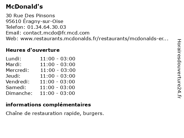McDonald's à Éragny-sur-Oise: adresse et heures d'ouverture