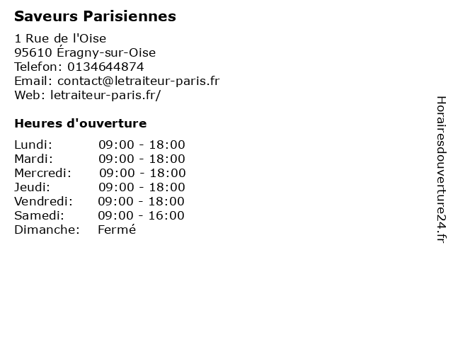 Saveurs Parisiennes à Éragny-sur-Oise: adresse et heures d'ouverture