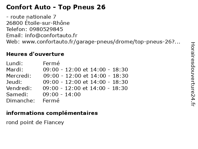 Confort Auto - Top Pneus 26 à Étoile-sur-Rhône: adresse et heures d'ouverture