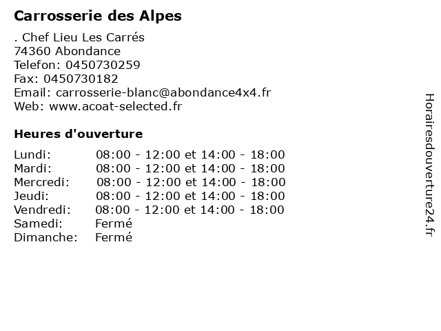 Carrosserie des Alpes à Abondance: adresse et heures d'ouverture