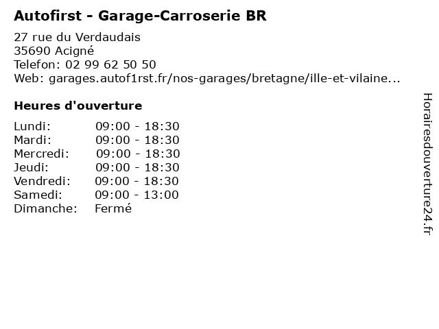 Autofirst - Garage-Carroserie BR à Acigné: adresse et heures d'ouverture