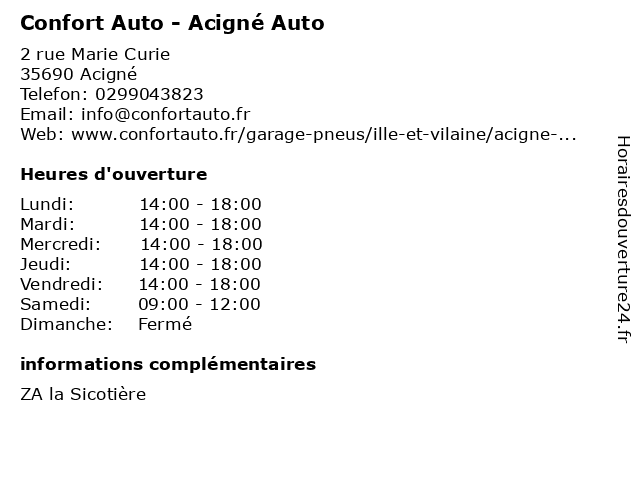 Confort Auto - Acigné Auto à Acigné: adresse et heures d'ouverture