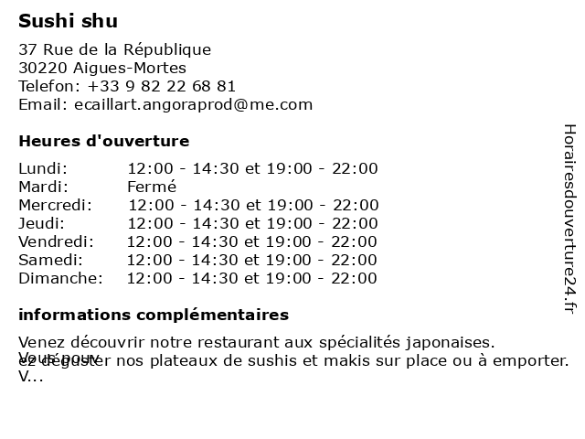 Sushi shu à Aigues-Mortes: adresse et heures d'ouverture