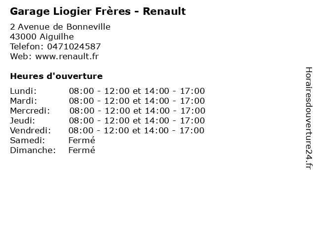 Garage Liogier Frères - Renault à Aiguilhe: adresse et heures d'ouverture