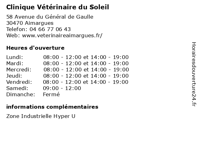 Clinique Vétérinaire du Soleil à Aimargues: adresse et heures d'ouverture