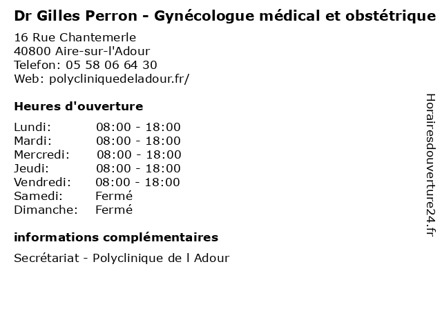 Dr Gilles Perron - Gynécologue médical et obstétrique à Aire-sur-l'Adour: adresse et heures d'ouverture