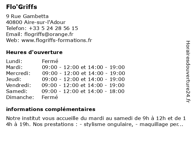 Flo'Griffs à Aire-sur-l'Adour: adresse et heures d'ouverture
