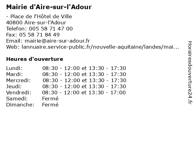 Mairie d'Aire-sur-l'Adour à Aire-sur-l'Adour: adresse et heures d'ouverture