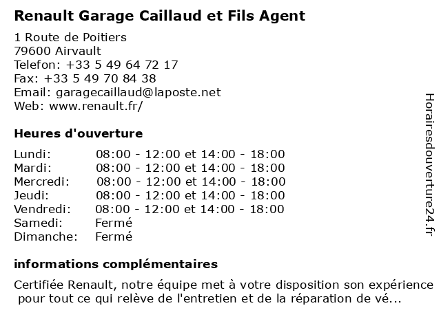 Agence Caillaud et Fils - Renault à Airvault: adresse et heures d'ouverture