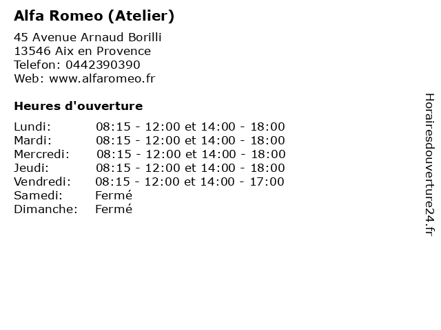 Alfa Romeo (Atelier) à Aix en Provence: adresse et heures d'ouverture