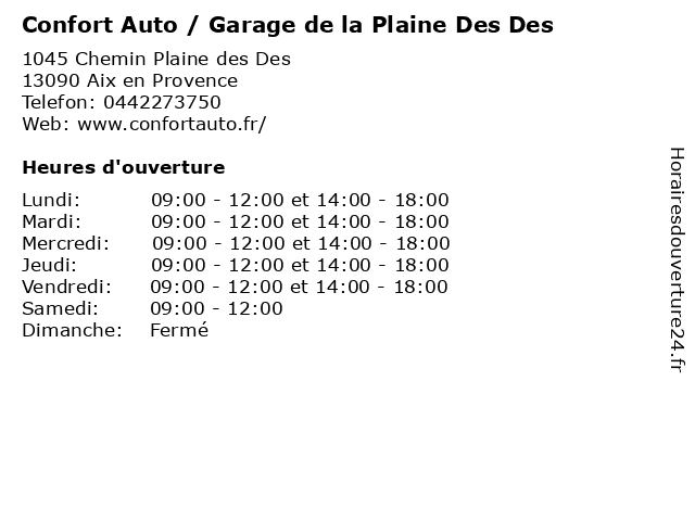 Confort Auto / Garage de la Plaine Des Des à Aix en Provence: adresse et heures d'ouverture