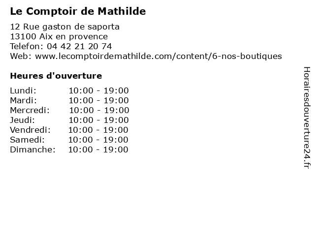 Le Comptoir de Mathilde à Aix en provence: adresse et heures d'ouverture
