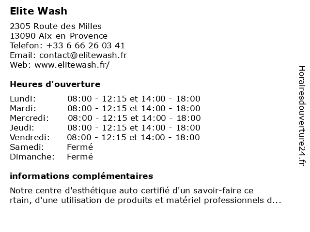 Elite Wash - Atelier à Aix les Milles: adresse et heures d'ouverture