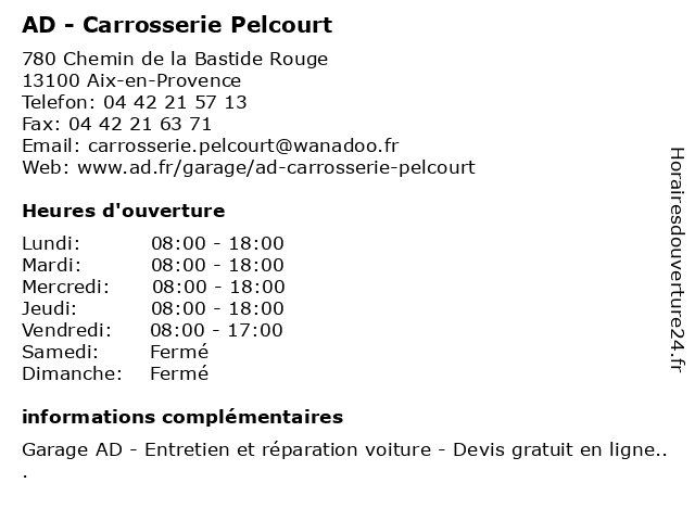 AD - Carrosserie Pelcourt à Aix-en-Provence: adresse et heures d'ouverture