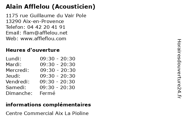 Alain Afflelou (Acousticien) à Aix-en-Provence: adresse et heures d'ouverture