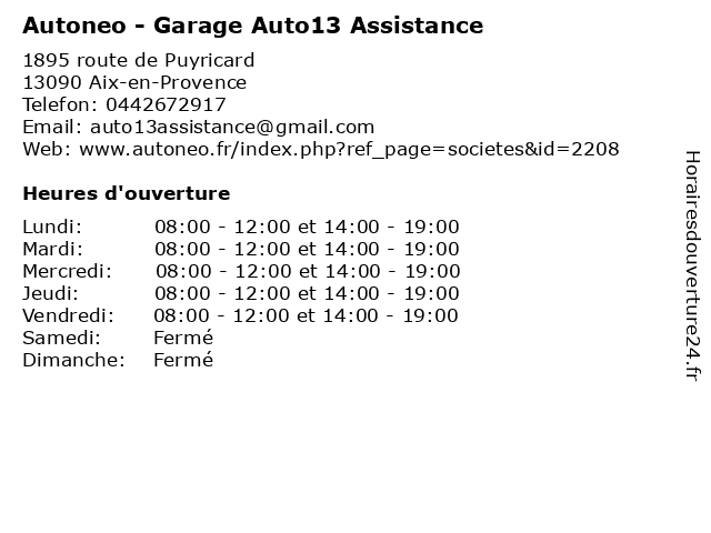 Autoneo - Garage Auto13 Assistance à Aix-en-Provence: adresse et heures d'ouverture