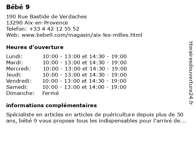 ᐅ Horaires D Ouverture Bebe9 190 Rue Bastide De Verdaches A Aix En Provence ᐅ Horaires D Ouverture Bebe9 190 Rue Bastide De Verdaches A Aix En Provence