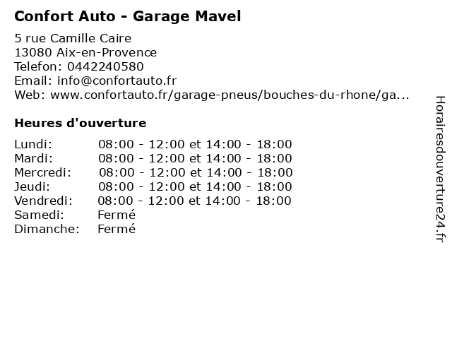 Confort Auto - Garage Mavel à Aix-en-Provence: adresse et heures d'ouverture