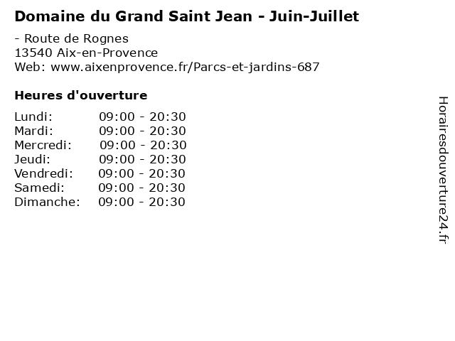 Domaine du Grand Saint Jean - Juin-Juillet à Aix-en-Provence: adresse et heures d'ouverture
