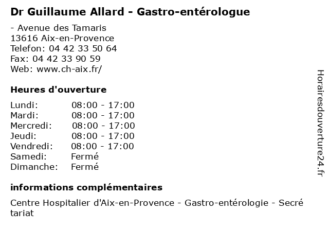 Dr Guillaume Allard - Gastro-entérologue à Aix-en-Provence: adresse et heures d'ouverture