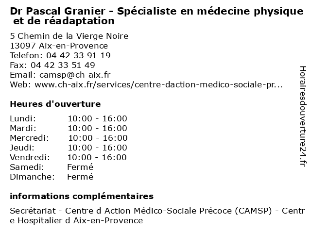 Dr Pascal Granier - Spécialiste en médecine physique et de réadaptation à Aix-en-Provence: adresse et heures d'ouverture