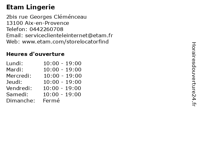 Etam Lingerie à Aix-en-Provence: adresse et heures d'ouverture