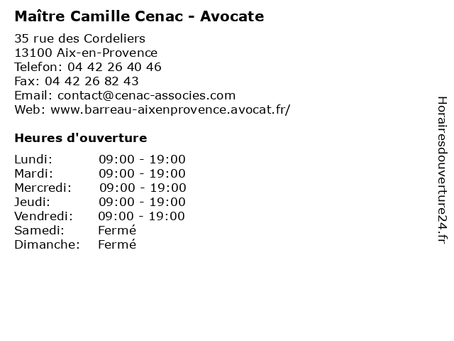 Maître Camille Cenac - Avocate à Aix-en-Provence: adresse et heures d'ouverture