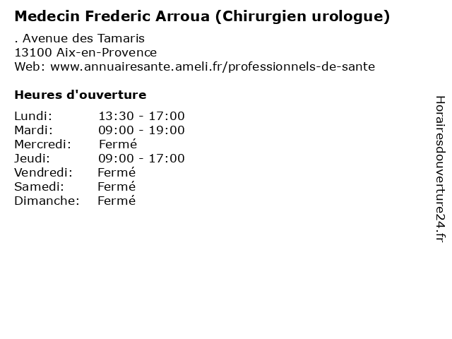 Medecin Frederic Arroua (Chirurgien urologue) à Aix-en-Provence: adresse et heures d'ouverture
