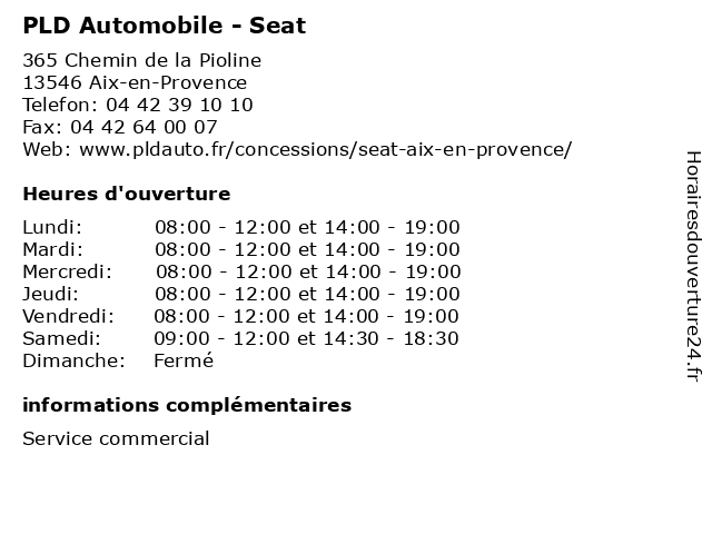 PLD Automobile - Seat à Aix-en-Provence: adresse et heures d'ouverture