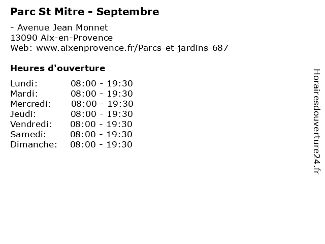 Parc St Mitre - Septembre à Aix-en-Provence: adresse et heures d'ouverture