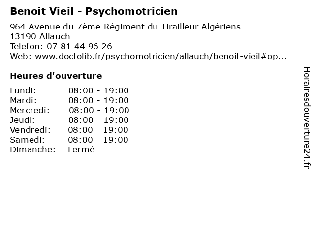Benoit Vieil - Psychomotricien à Allauch: adresse et heures d'ouverture