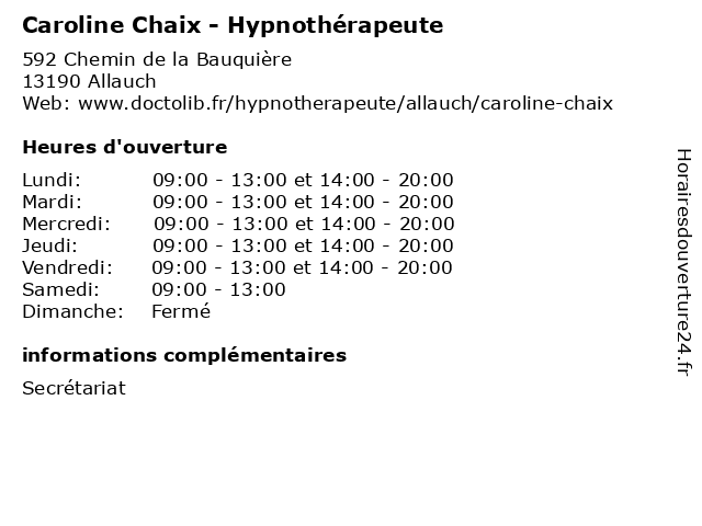 Caroline Chaix - Hypnothérapeute à Allauch: adresse et heures d'ouverture