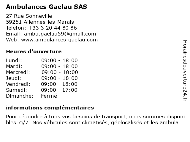 Ambulances Gaelau SAS à Allennes-les-Marais: adresse et heures d'ouverture