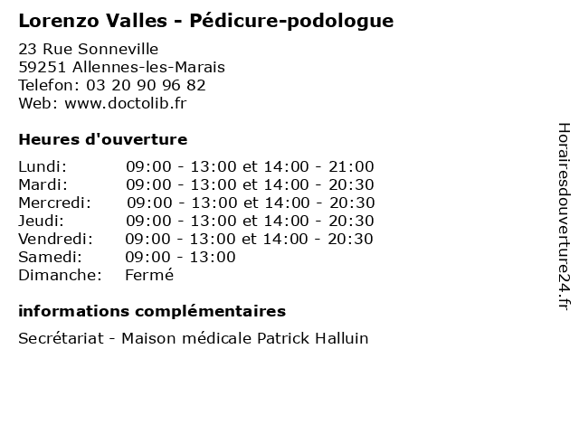 Lorenzo Valles - Pédicure-podologue à Allennes-les-Marais: adresse et heures d'ouverture