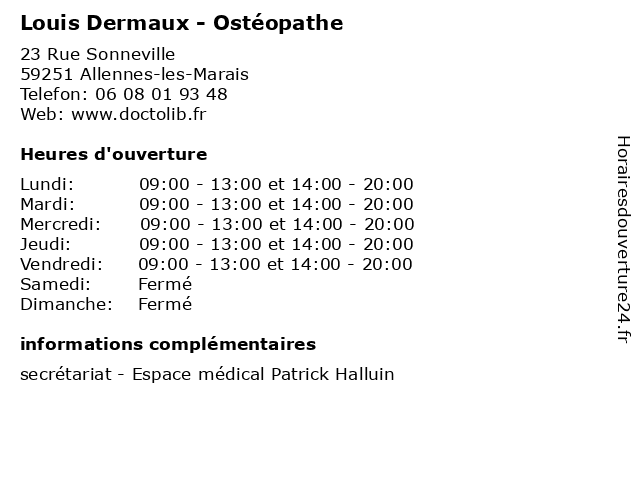 Louis Dermaux - Ostéopathe à Allennes-les-Marais: adresse et heures d'ouverture