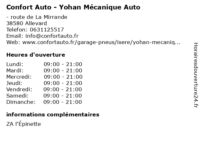Confort Auto - Yohan Mécanique Auto à Allevard: adresse et heures d'ouverture