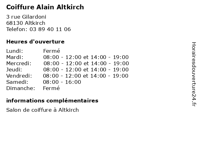 Coiffure Alain Altkirch à Altkirch: adresse et heures d'ouverture