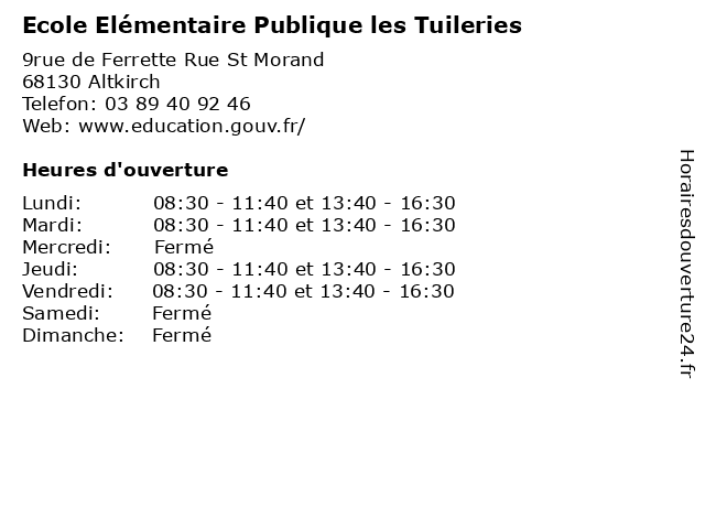 Ecole Elémentaire Publique les Tuileries à Altkirch: adresse et heures d'ouverture